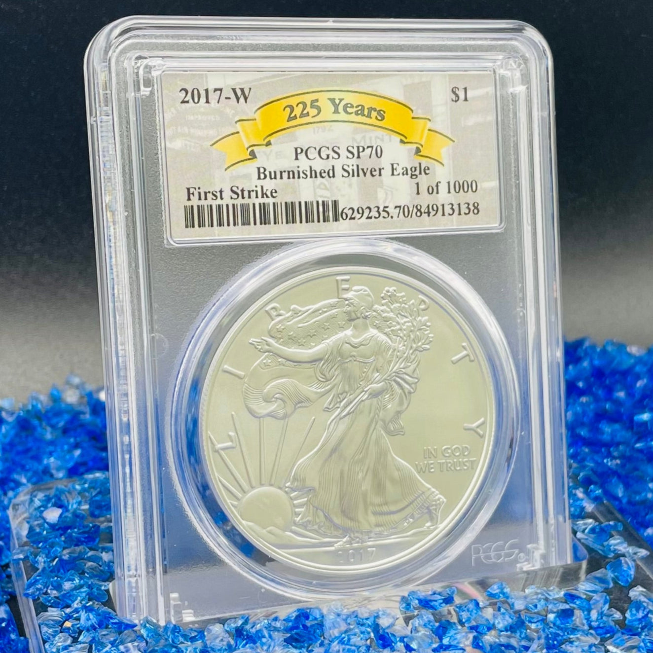Burnished 2017 (W) $1 American Silver Eagle PCGS SP70 First Strike Rare 225th Anniversary Label Mint Condition (1 of 1,000)