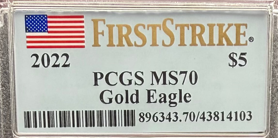 2022 $5 American Gold Eagle PCGS MS70 First Strike Flag Label (Rare 1 of 1,761)