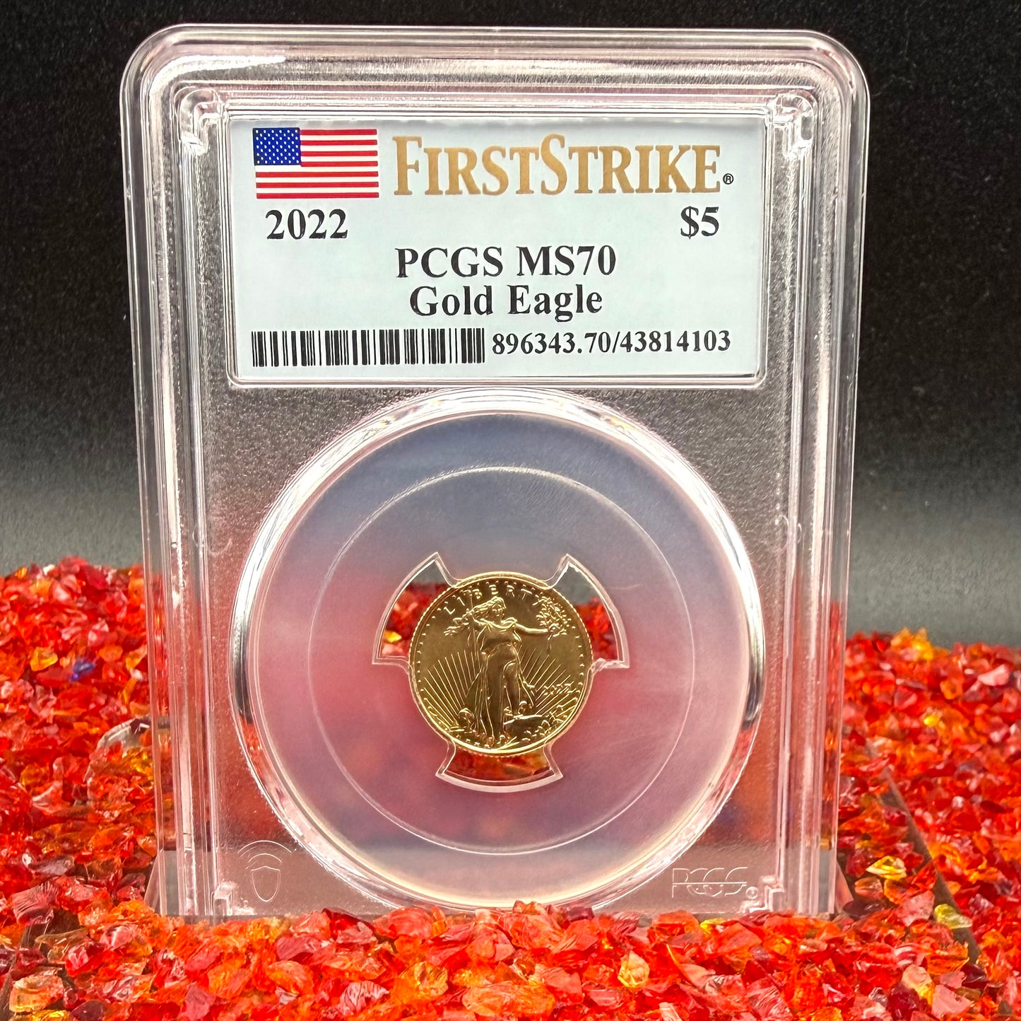 2022 $5 American Gold Eagle PCGS MS70 First Strike Flag Label (Rare 1 of 1,761)