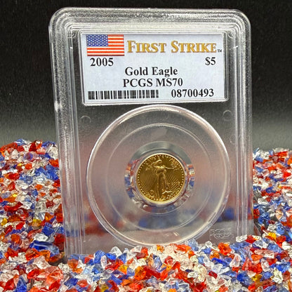 2005 $5 American Gold Eagle PCGS MS70 First Strike Flag Label (Rare 1 of 427)