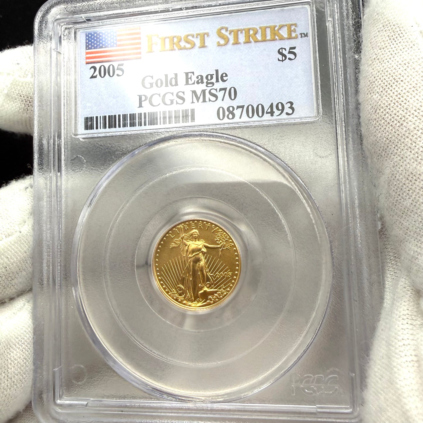 2005 $5 American Gold Eagle PCGS MS70 First Strike Flag Label (Rare 1 of 427)