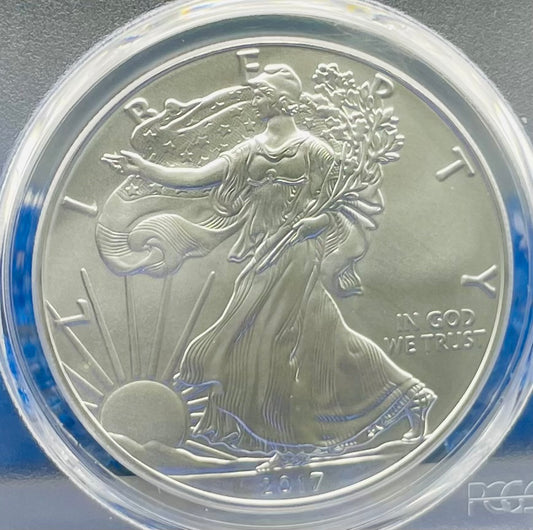 2017 $1 (W) American Silver Eagle PCGS MS70 First Day of Issue Gold Foil Label (Rare 1 of 2,017)