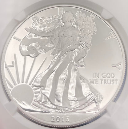 Reverse Proof & Enhanced Finish (2 Coin Set) 2013 (W) $1 American Silver Eagle NGC PF69 White Core Holder West Point Gold Star Label