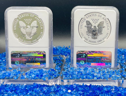 Reverse Proof & Enhanced Finish (2 Coin Set) 2013 (W) $1 American Silver Eagle NGC PF69 White Core Holder West Point Gold Star Label