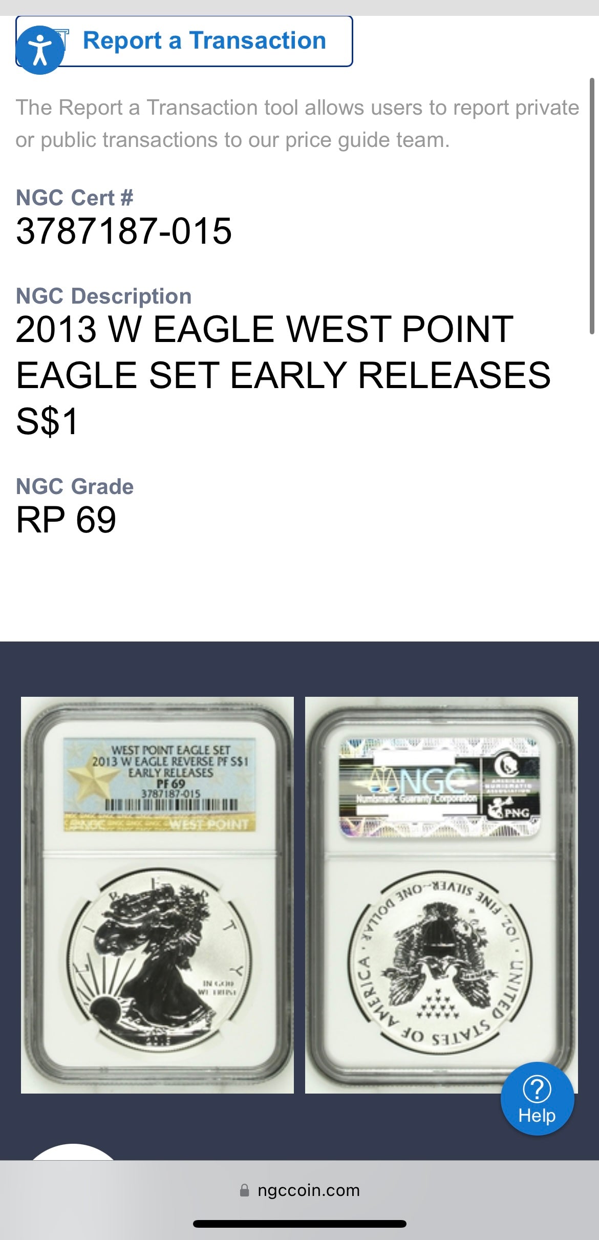 Reverse Proof & Enhanced Finish (2 Coin Set) 2013 (W) $1 American Silver Eagle NGC PF69 White Core Holder West Point Gold Star Label