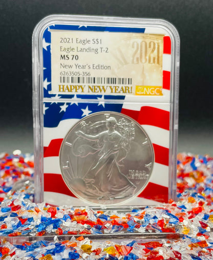 2021 $1 American Silver Eagle NGC MS70 New Years Edition Type 2 Ultra Rare Holder Limited Edition