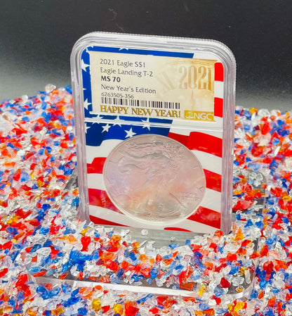 2021 $1 American Silver Eagle NGC MS70 New Years Edition Type 2 Ultra Rare Holder Limited Edition
