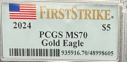 2024 $5 American Gold Eagle PCGS MS70 First Strike Flag Label (Rare 1 of 1,232)