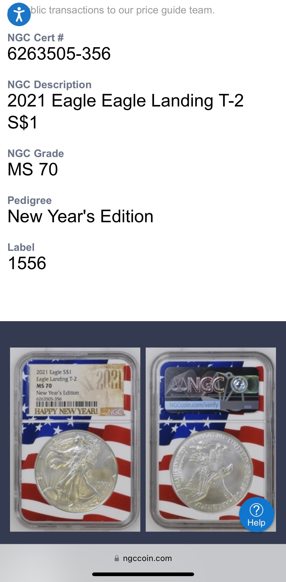 2021 $1 American Silver Eagle NGC MS70 New Years Edition Type 2 Ultra Rare Holder Limited Edition