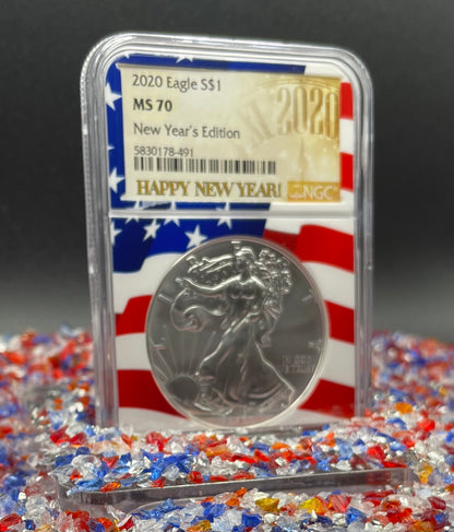 2020 $1 American Silver Eagle NGC MS70 New Years Edition Ultra Rare Holder & Label Mint Condition