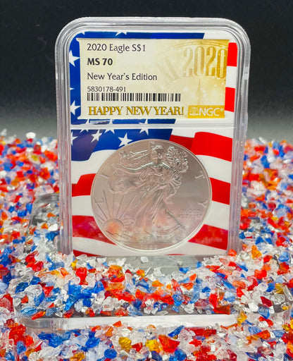 2020 $1 American Silver Eagle NGC MS70 New Years Edition Ultra Rare Holder & Label Mint Condition