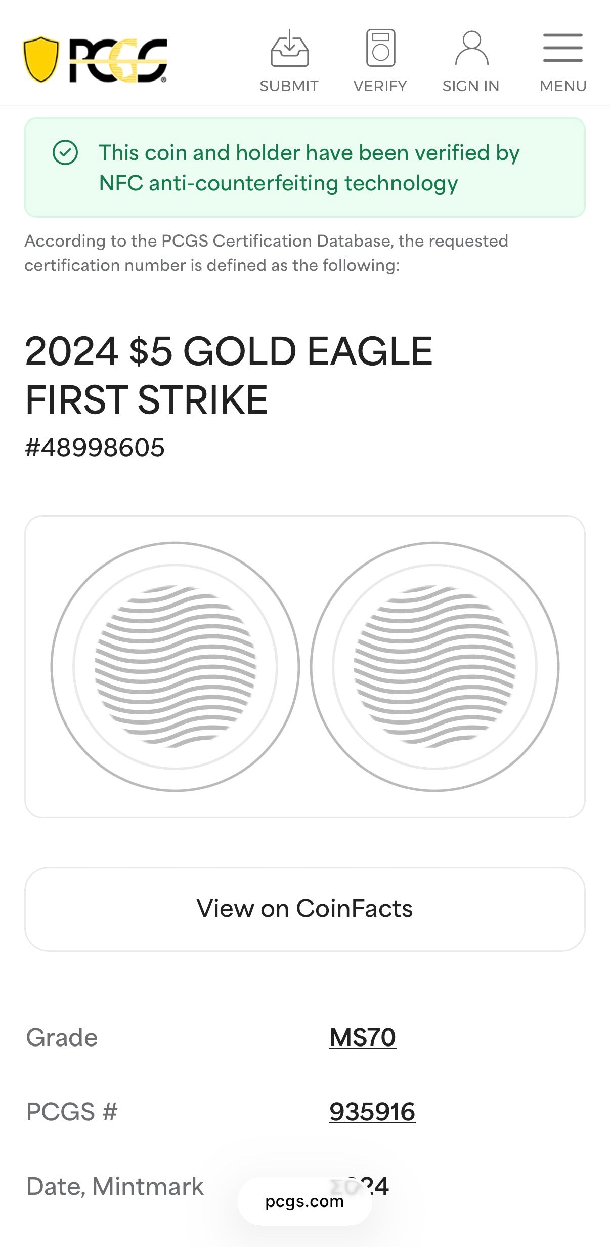 2024 $5 American Gold Eagle PCGS MS70 First Strike Flag Label (Rare 1 of 1,232)