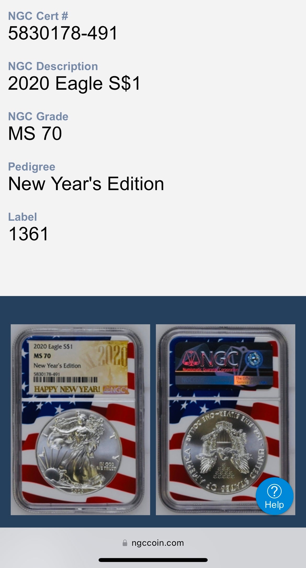 2020 $1 American Silver Eagle NGC MS70 New Years Edition Ultra Rare Holder & Label Mint Condition