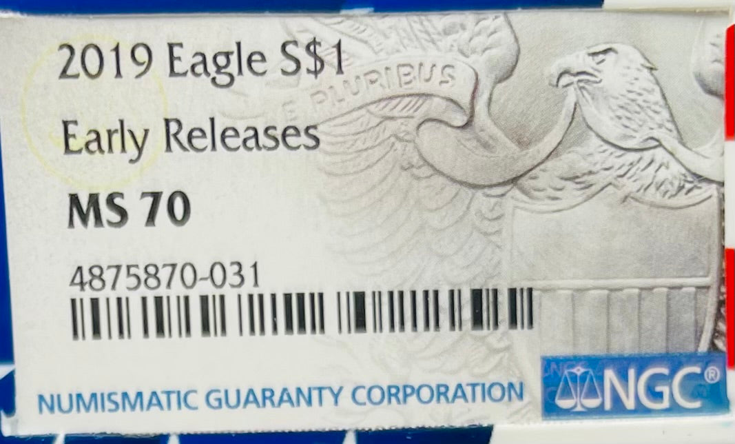2019 $1 American Silver Eagle NGC MS70 Early Releases Ultra Rare Holder & Label Mint Condition