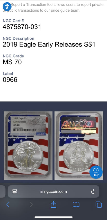2019 $1 American Silver Eagle NGC MS70 Early Releases Ultra Rare Holder & Label Mint Condition