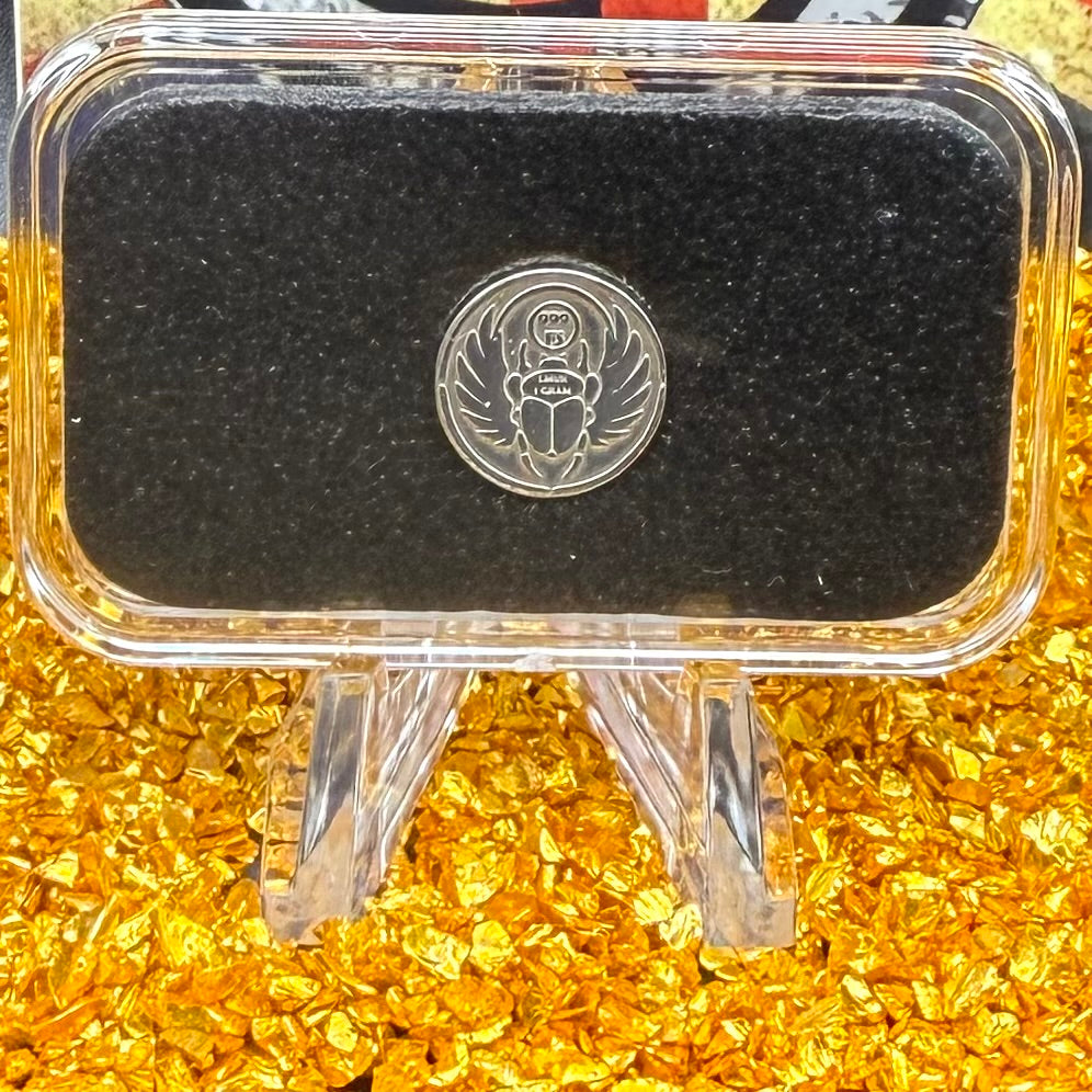 1/1333 OZT 24K GOLD 3 x 1/4 IDAHO GOLDBACK AURUM NOTES ALPHA & King Tut + Scarab Silver Art Bars (Rare 1 of 100) Mint