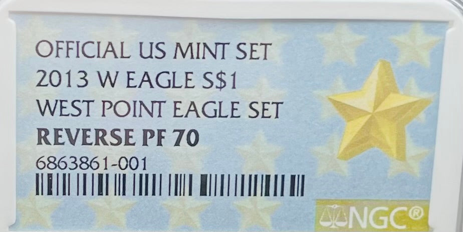 Reverse Proof 2013 (W) $1 American Silver Eagle NGC PF70 OFFICIAL US MINT SET Original West Point Gold Star Label Rare Mint Condition