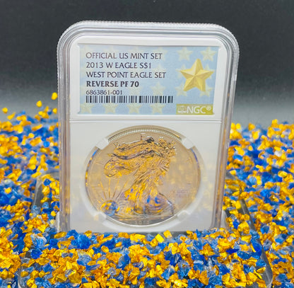 Reverse Proof 2013 (W) $1 American Silver Eagle NGC PF70 OFFICIAL US MINT SET Original West Point Gold Star Label Rare Mint Condition