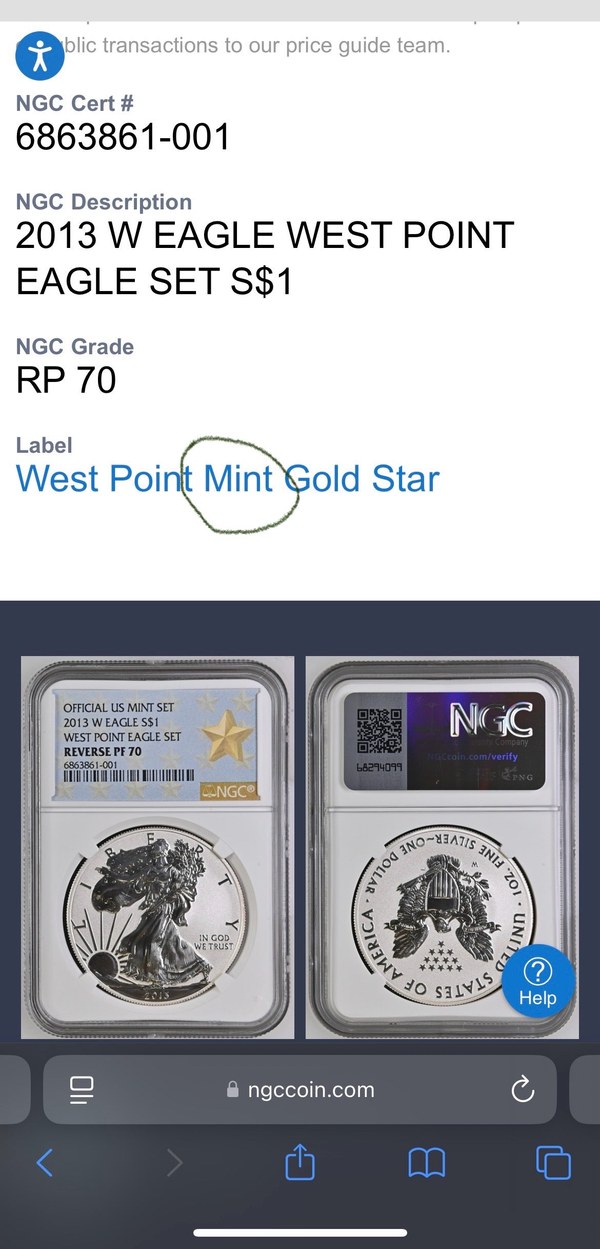 Reverse Proof 2013 (W) $1 American Silver Eagle NGC PF70 OFFICIAL US MINT SET Original West Point Gold Star Label Rare Mint Condition