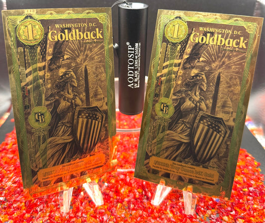 1/500 OZT 24K GOLD WASHINGTON DC GOLDBACK AURUM NOTES ALPHA + UV LIGHT + SLEEVE