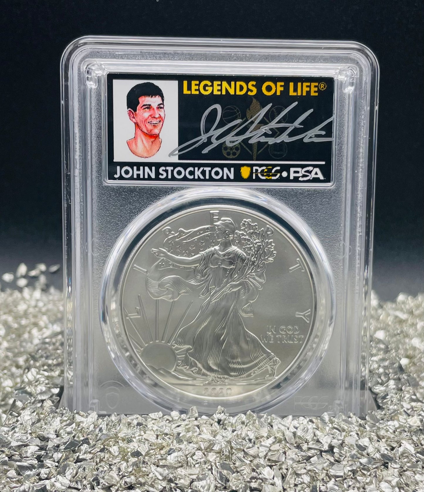 2020 $1 American Silver Eagle PCGS MS70 First Strike Legends of Life NBA Hall of Fame John Stockton Signed Label Mint Condition(1 of 10)