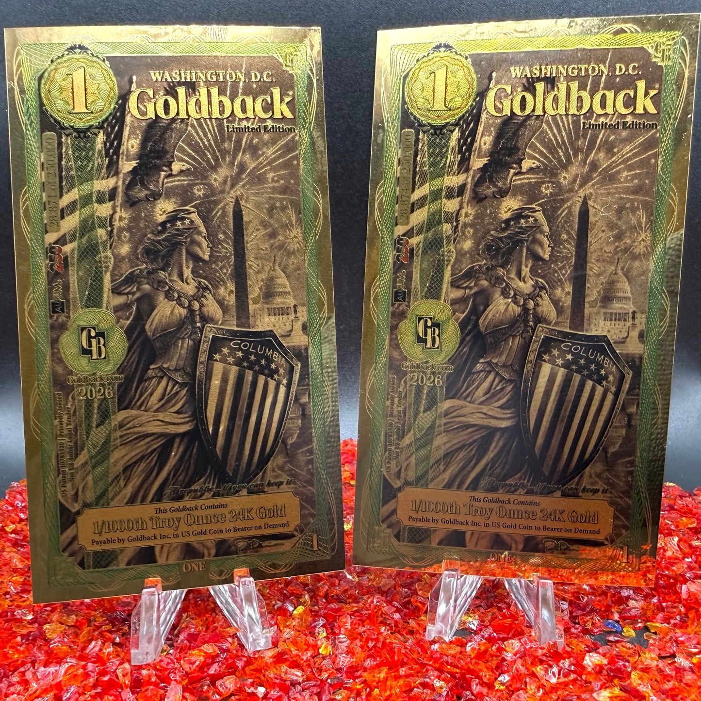 1/500 OZT 24K GOLD WASHINGTON DC GOLDBACK AURUM NOTES ALPHA + UV LIGHT + SLEEVE