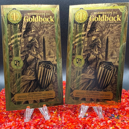 1/500 OZT 24K GOLD WASHINGTON DC GOLDBACK AURUM NOTES ALPHA + UV LIGHT + SLEEVE
