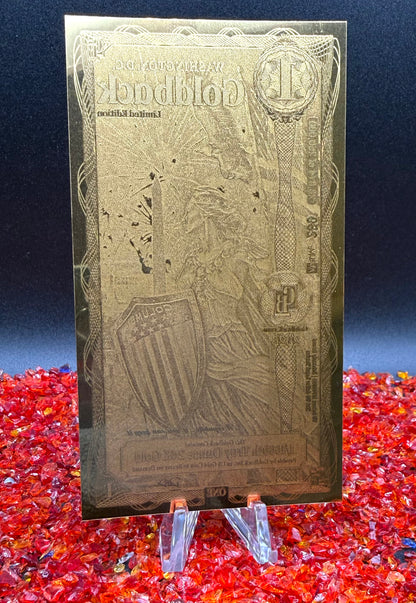 1/500 OZT 24K GOLD WASHINGTON DC GOLDBACK AURUM NOTES ALPHA + UV LIGHT + SLEEVE