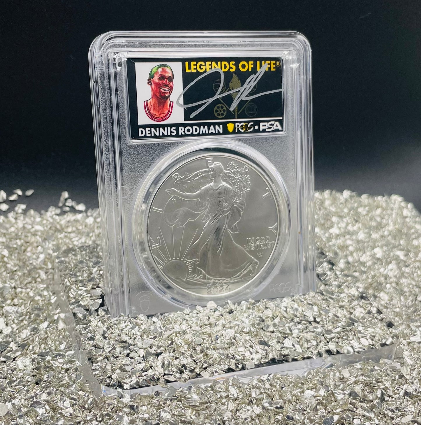 2024 $1 American Silver Eagle PCGS MS70 FDOI Legends of Life NBA Hall of Fame Dennis Rodman Signed (Rare 1 of 20)