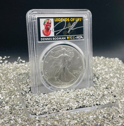 2024 $1 American Silver Eagle PCGS MS70 FDOI Legends of Life NBA Hall of Fame Dennis Rodman Signed (Rare 1 of 20)