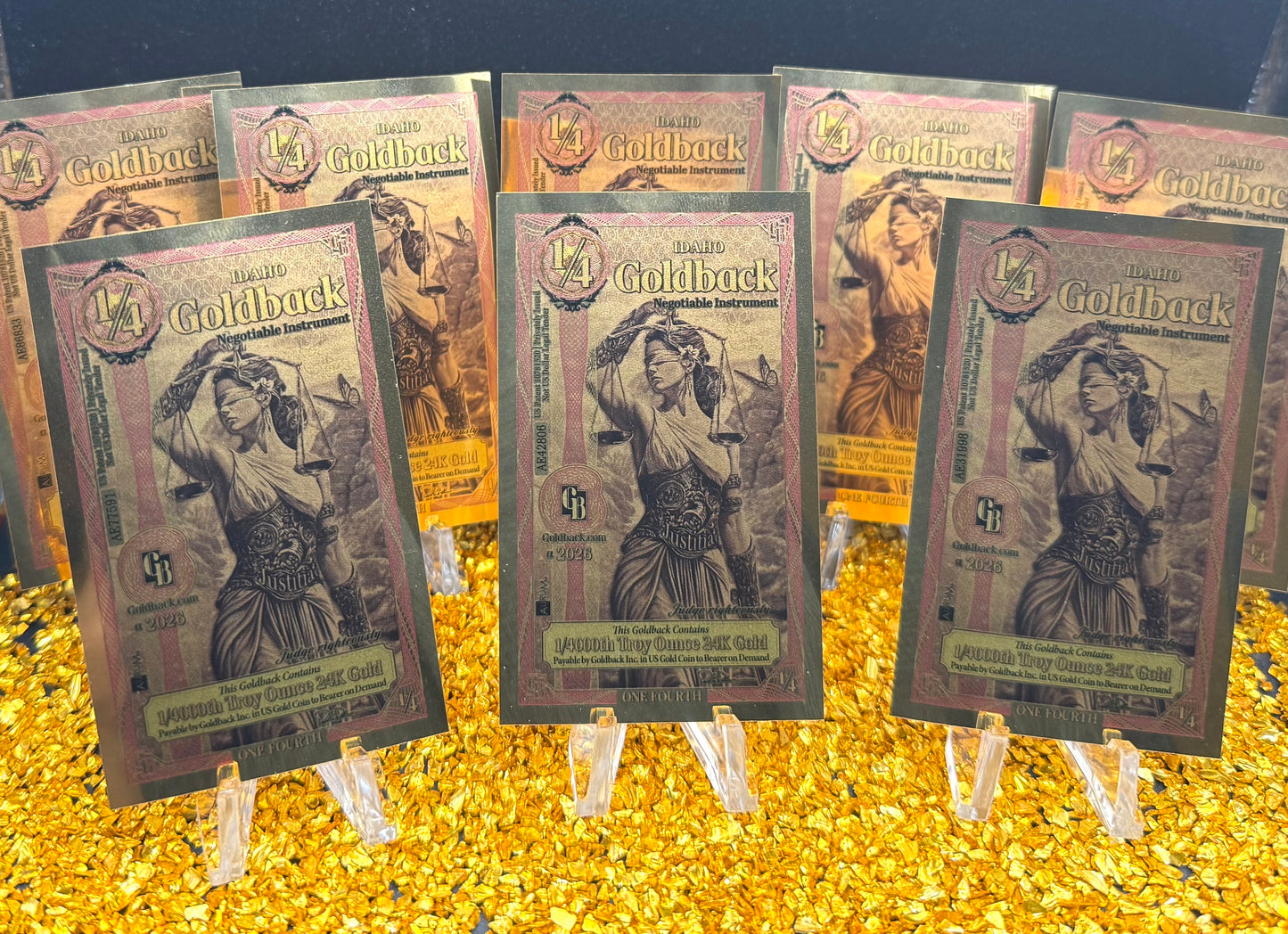 1/500 OZT 24K GOLD 8 x 1/4 IDAHO GOLDBACK AURUM NOTES ALPHA