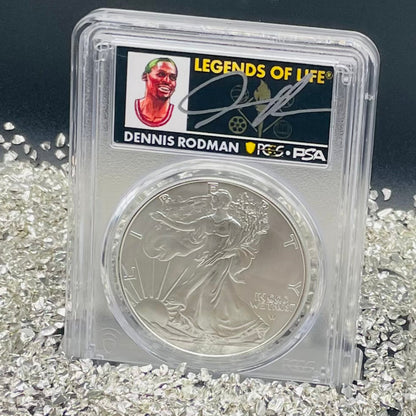2024 $1 American Silver Eagle PCGS MS70 FDOI Legends of Life NBA Hall of Fame Dennis Rodman Signed (Rare 1 of 20)