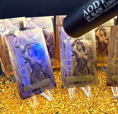 1/500 OZT 24K GOLD 8 x 1/4 IDAHO GOLDBACK AURUM NOTES ALPHA + UV LIGHT + SLEEVE