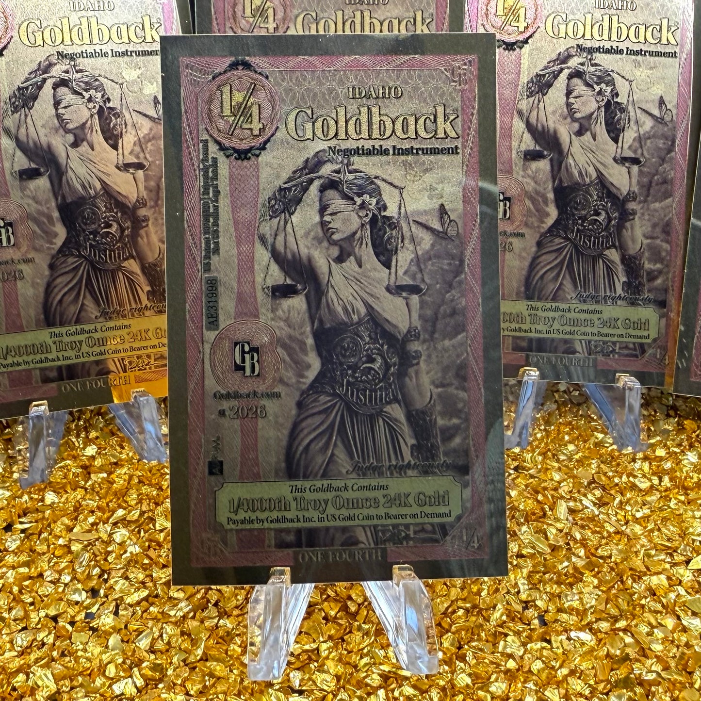 1/500 OZT 24K GOLD 8 x 1/4 IDAHO GOLDBACK AURUM NOTES ALPHA + UV LIGHT + SLEEVE