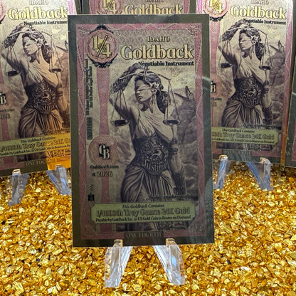 1/500 OZT 24K GOLD 8 x 1/4 IDAHO GOLDBACK AURUM NOTES ALPHA + UV LIGHT + SLEEVE