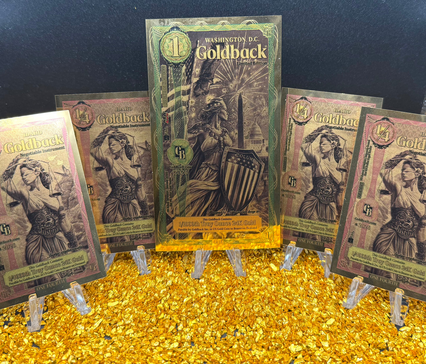 1/500 OZT 24K 1x1 WASHINGTON DC 4 x 1/4 IDAHO GOLDBACK AURUM NOTE ALPHA + SLEEVE