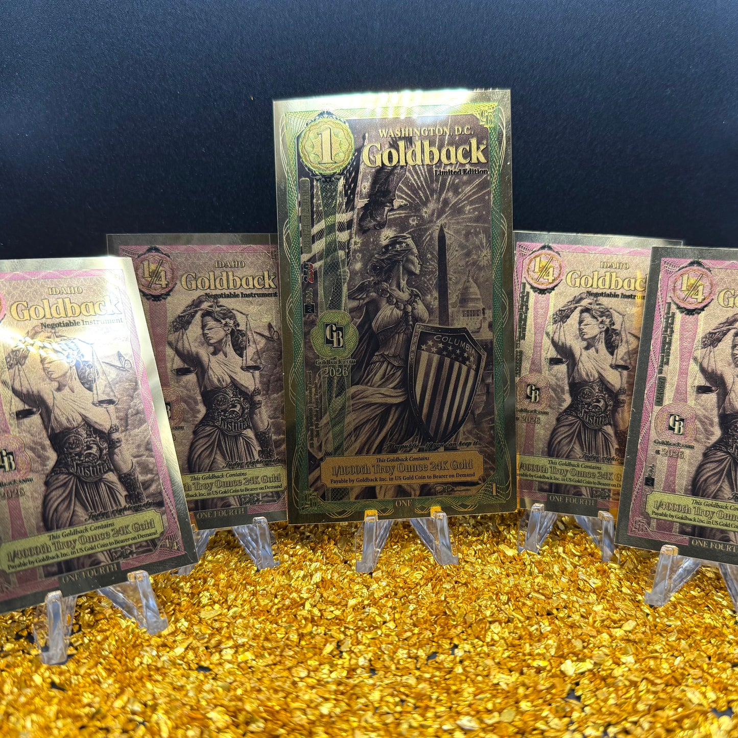 1/500 OZT 24K 1x1 WASHINGTON DC 4 x 1/4 IDAHO GOLDBACK AURUM NOTE ALPHA + SLEEVE
