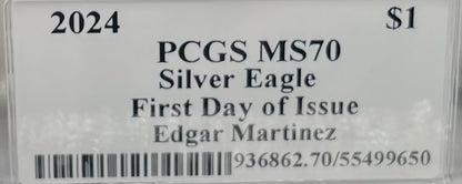 2024 $1 American Silver Eagle PCGS MS70 FDOI Legends of Life MLB Hall of Fame Edgar Martinez Signed Label Mint Condition (Rare 1 of 15)