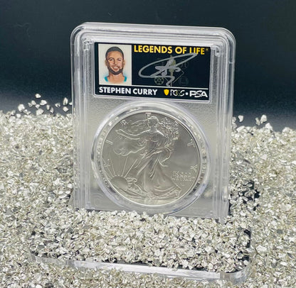 2024 $1 American Silver Eagle PCGS MS70 FDOI Legends of Life NBA Hall of Fame Stephen Curry Signed Label Mint Condition (Rare 1 of 20)