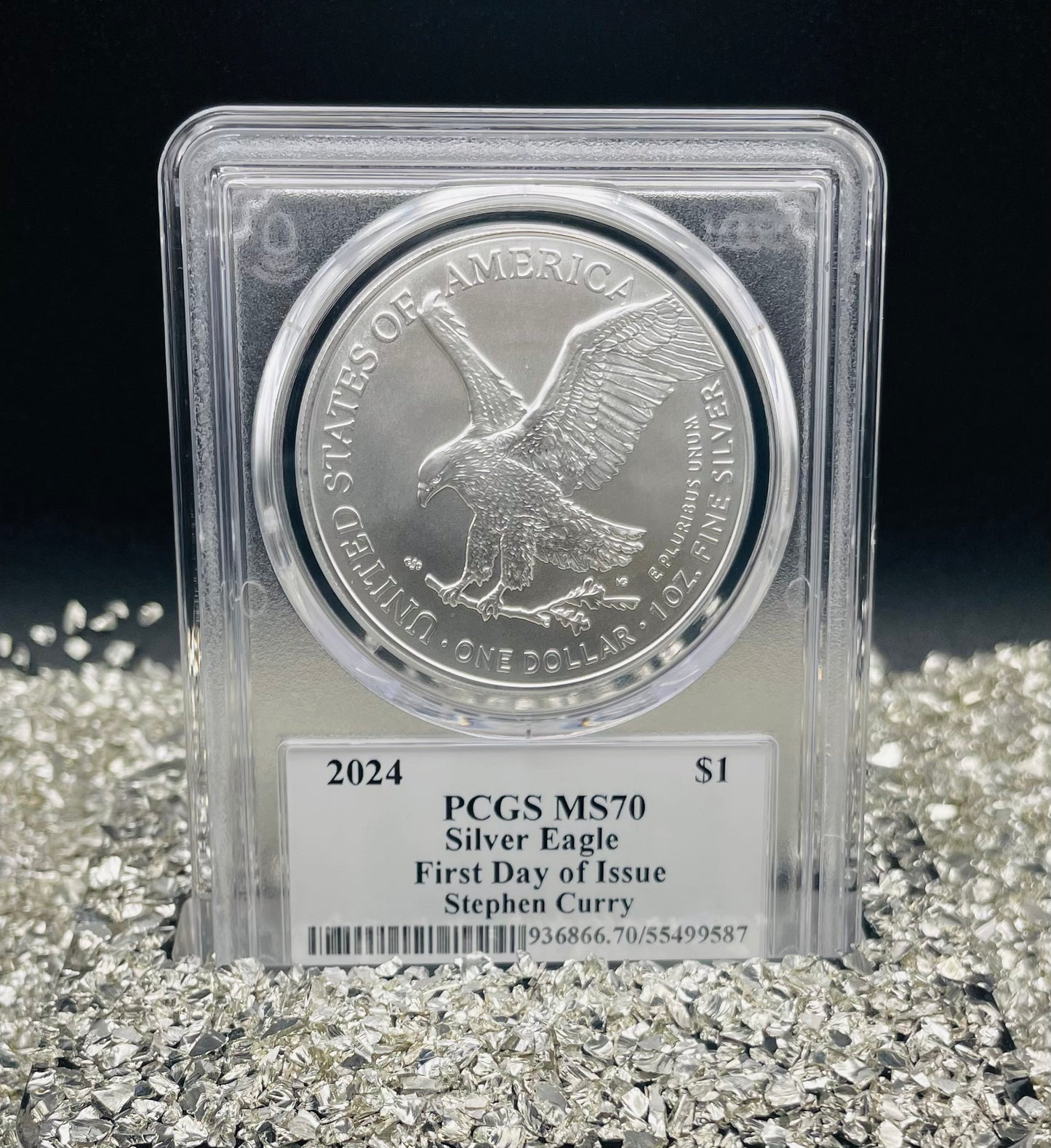 2024 $1 American Silver Eagle PCGS MS70 FDOI Legends of Life NBA Hall of Fame Stephen Curry Signed Label Mint Condition (Rare 1 of 20)
