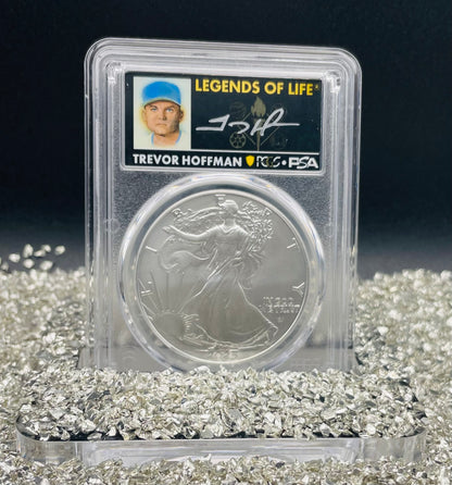 2025 $1 American Silver Eagle PCGS MS70 FDOI Legends of Life MLB Hall of Fame Trevor Hoffman Signed Label (Rare 1 of 15)