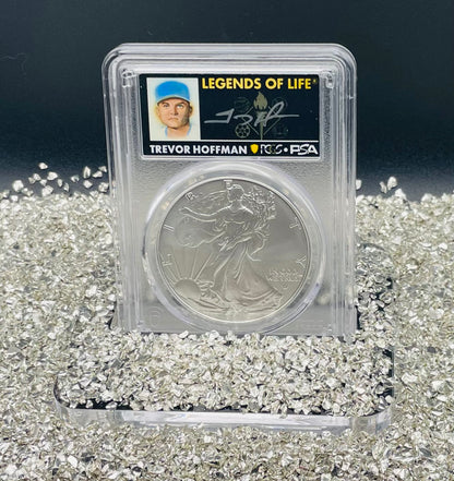 2025 $1 American Silver Eagle PCGS MS70 FDOI Legends of Life MLB Hall of Fame Trevor Hoffman Signed Label (Rare 1 of 15)
