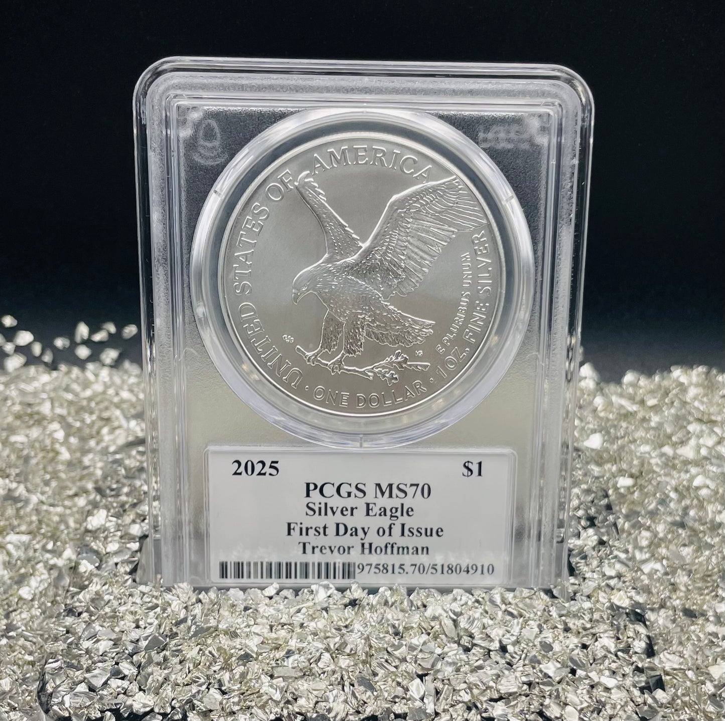 2025 $1 American Silver Eagle PCGS MS70 FDOI Legends of Life MLB Hall of Fame Trevor Hoffman Signed Label (Rare 1 of 15)