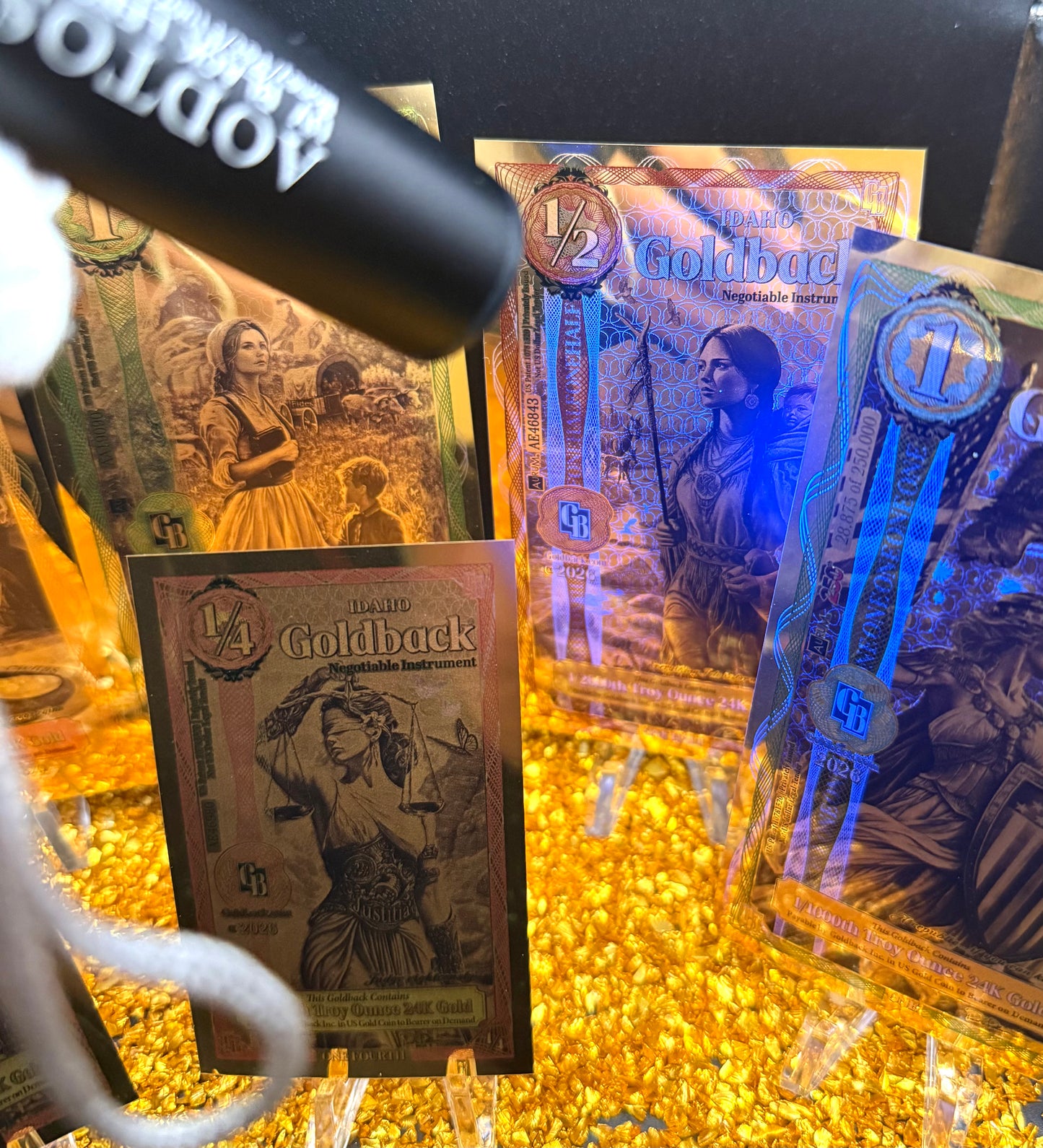 1/200 OZT 24K WASHINGTON DC, IDAHO AURUM NOTES ALPHA + SLEEVE + UV LIGHT