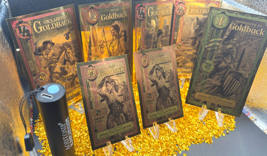 1/285 OZT 24K WASHINGTON DC, ARIZONA, FLORIDA, OKLAHOMA, IDAHO AURUM NOTES ALPHA + SLEEVE + UV LIGHT