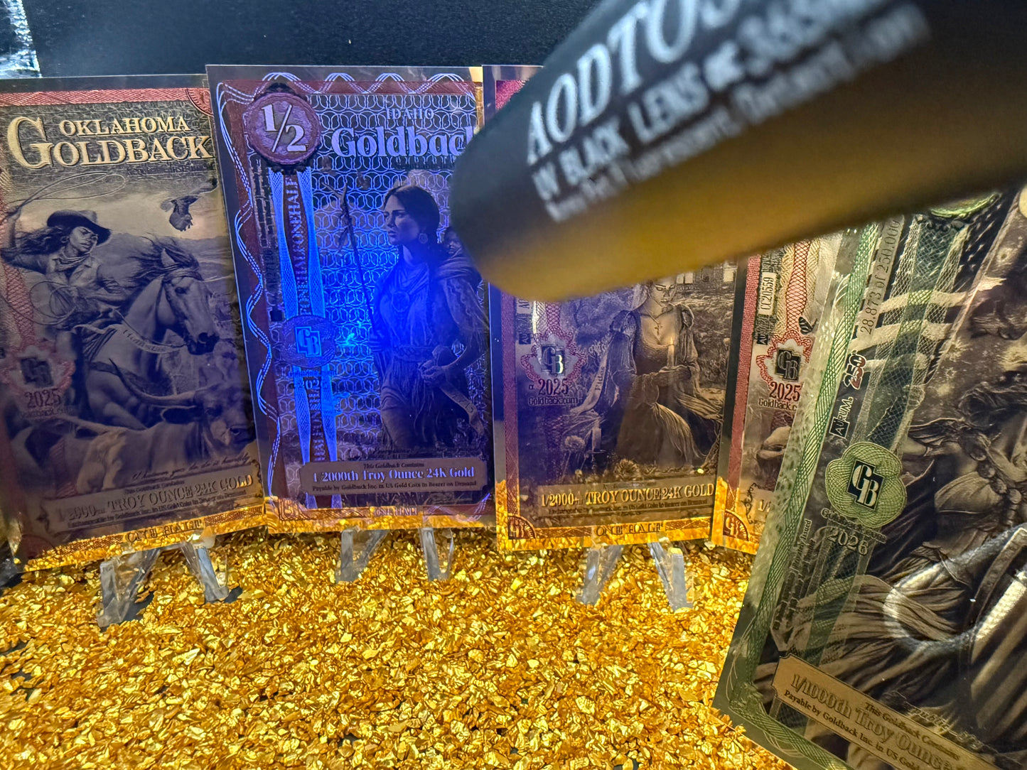 1/285 OZT 24K WASHINGTON DC, ARIZONA, FLORIDA, OKLAHOMA, IDAHO AURUM NOTES ALPHA + SLEEVE + UV LIGHT