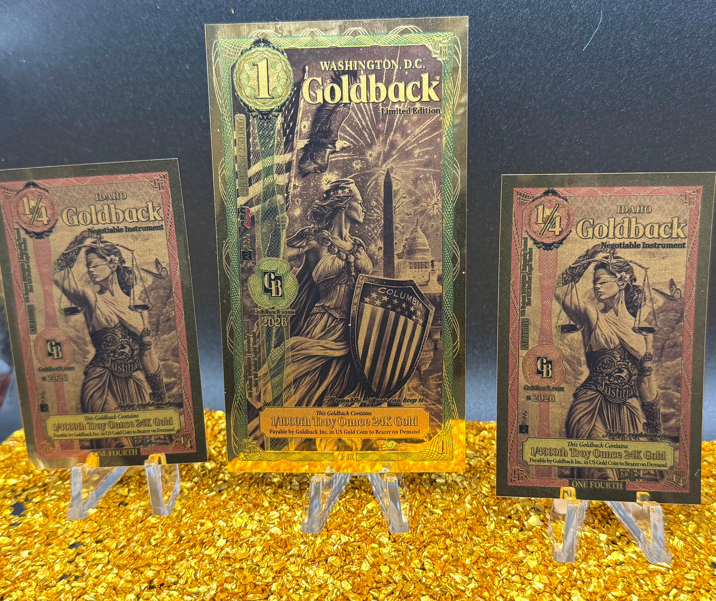 1/666 OZT 24K 1x1 WASHINGTON DC 2 x 1/4 IDAHO GOLDBACK AURUM NOTE ALPHA + SLEEVE