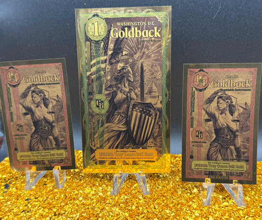 1/666 OZT 24K 1x1 WASHINGTON DC 2 x 1/4 IDAHO GOLDBACK AURUM NOTE ALPHA + SLEEVE