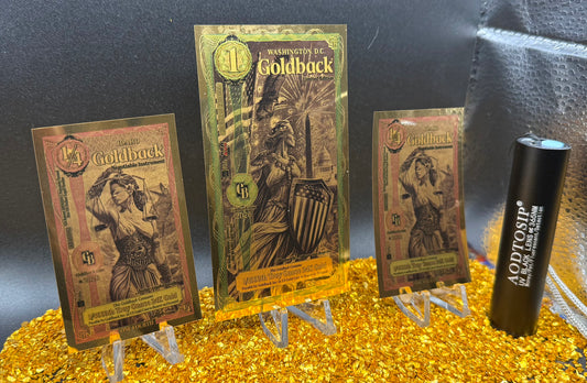 1/666 OZT 24K 1x1 WASHINGTON DC 2 x 1/4 IDAHO GOLDBACK AURUM NOTE ALPHA UV LIGHT