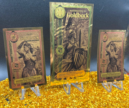 1/666 OZT 24K 1x1 WASHINGTON DC 2 x 1/4 IDAHO GOLDBACK AURUM NOTE ALPHA + SLEEVE